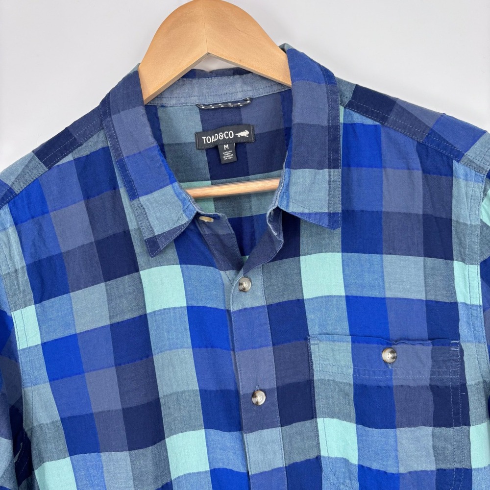 Toad&Co Short Sleeve Cuba Libre Shirt Mens‎ M Blue Plaid Organic Cotton Hiking
